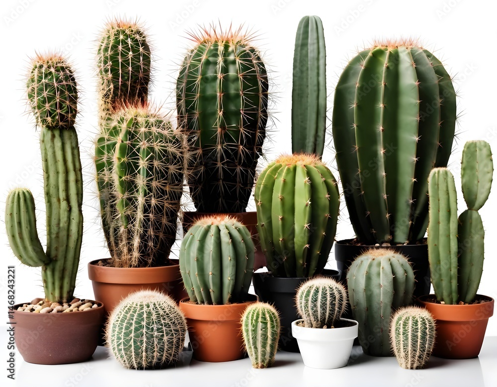 Collection of Diverse Cacti in Pots Collection of Diverse Cacti in Pots