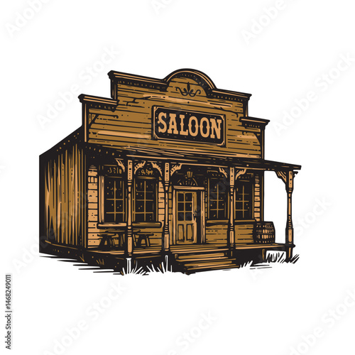 Wild West Saloon Vector Illustration – Vintage Cowboy Bar Scene with Retro Charm