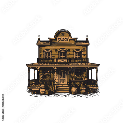 Wild West Saloon Vector Illustration – Vintage Cowboy Bar Scene with Retro Charm