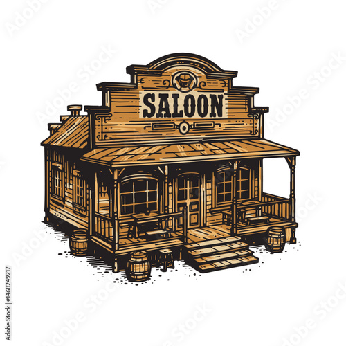 Wild West Saloon Vector Illustration – Vintage Cowboy Bar Scene with Retro Charm