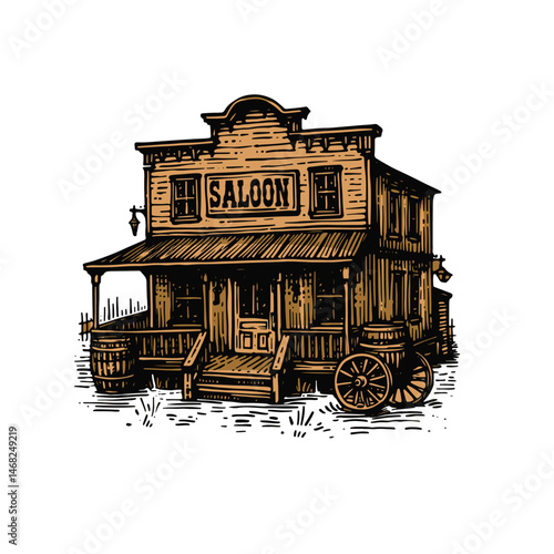 Wild West Saloon Vector Illustration – Vintage Cowboy Bar Scene with Retro Charm