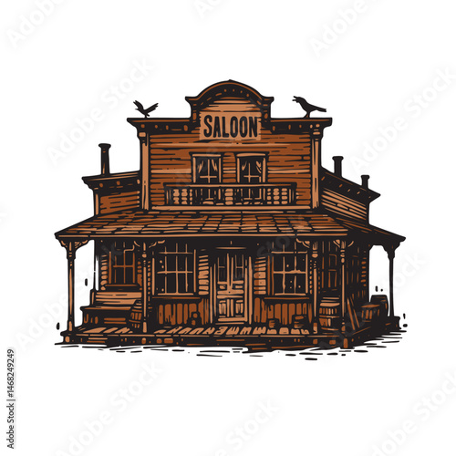 Wild West Saloon Vector Illustration – Vintage Cowboy Bar Scene with Retro Charm