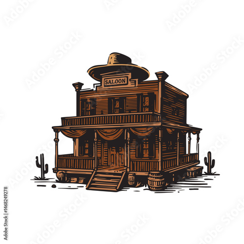 Wild West Saloon Vector Illustration – Vintage Cowboy Bar Scene with Retro Charm
