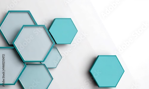 Abstract teal hexagon shapes on a minimalist white background  