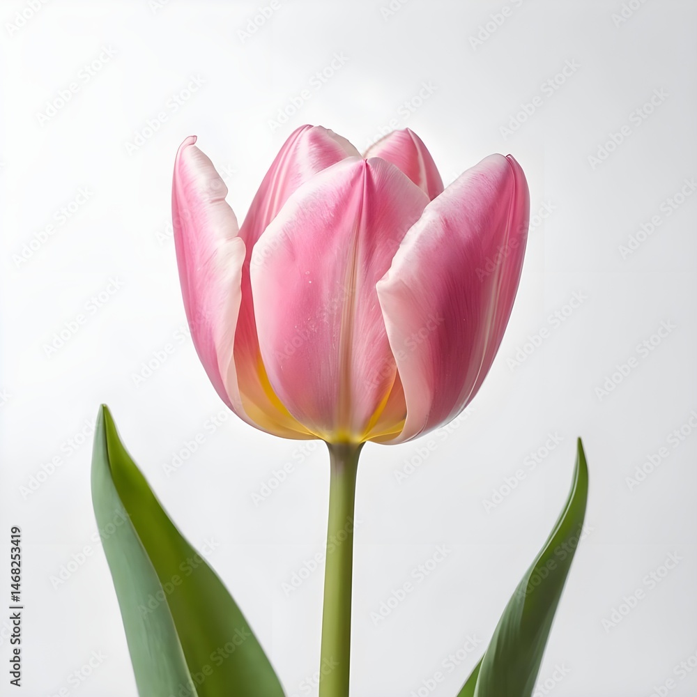 Naklejka premium Single Pink Tulip on White Background
