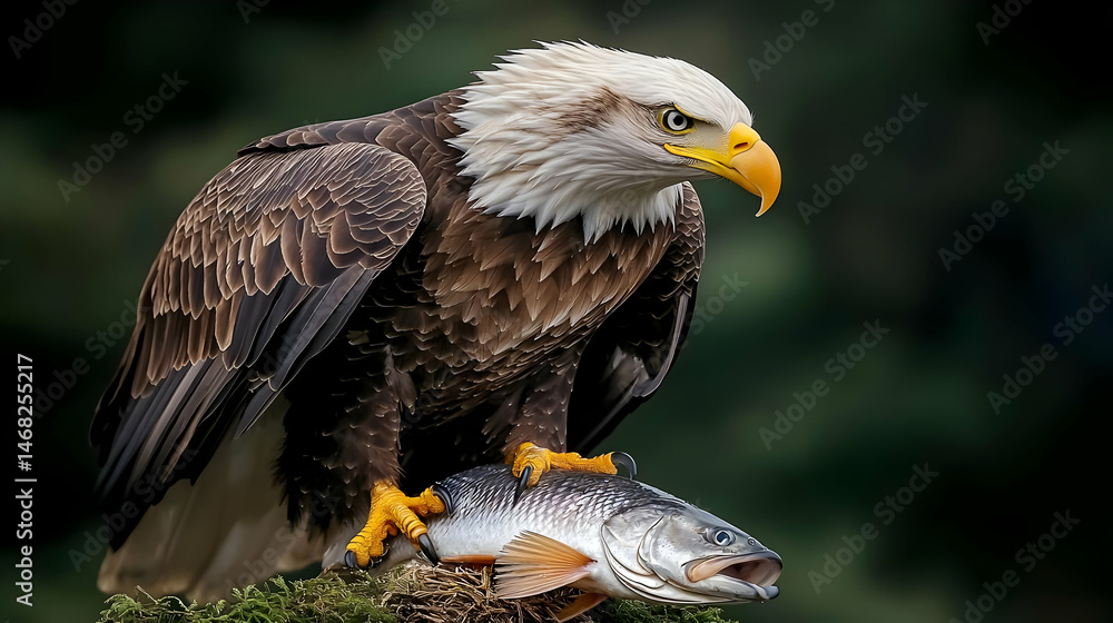 Fototapeta premium Bald Eagle Holding Fish In Forest