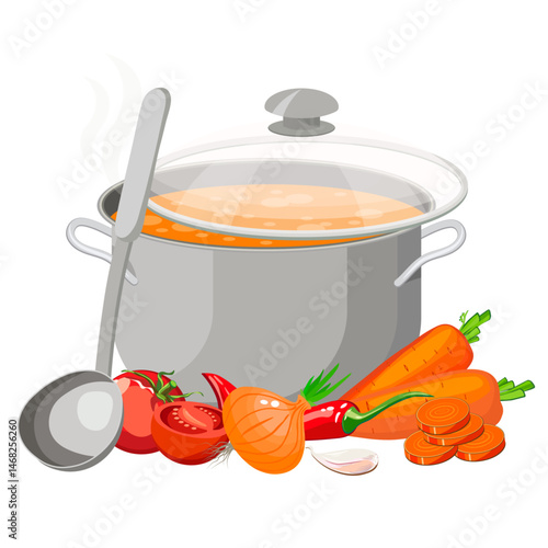 ladle with soup vegetables no background vector
