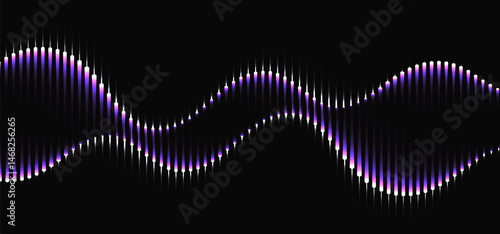 Abstract Aurora Borealis Light. Vector Northern Neon Effect on Night Sky Background. Audio Wave Sound Effect
