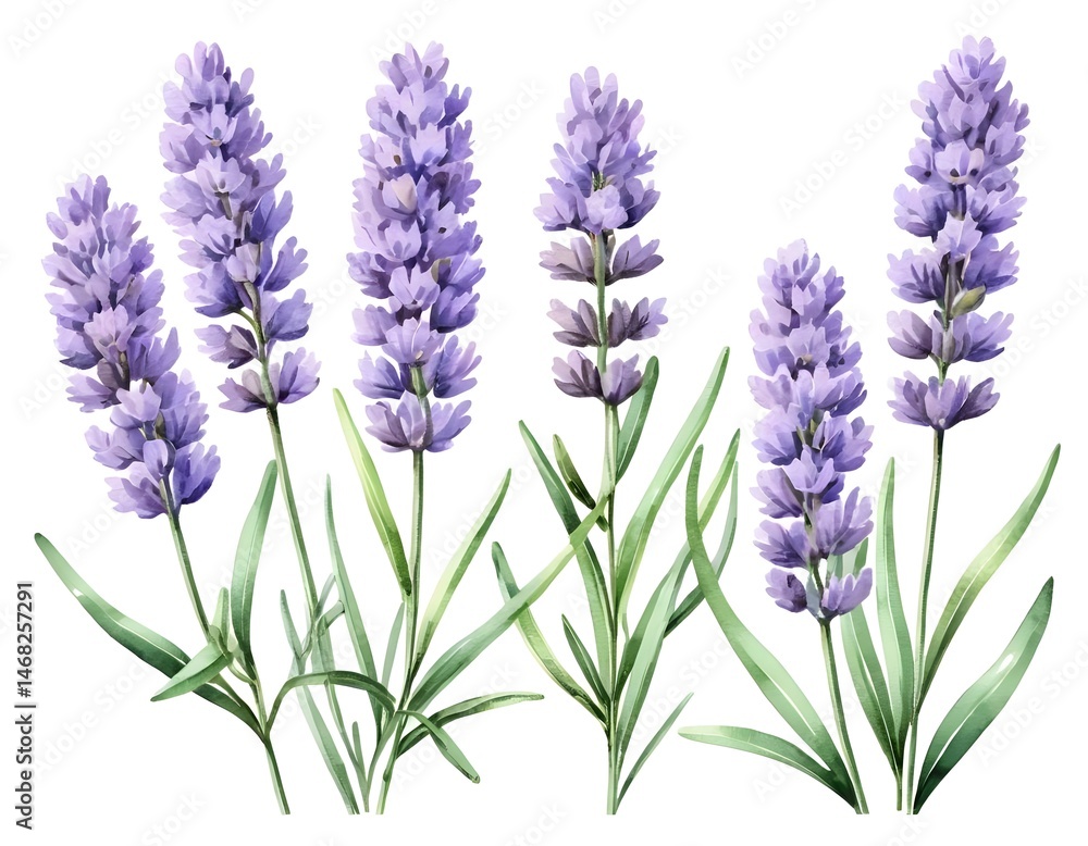 Obraz premium Watercolor Lavender Flowers, Set of Five