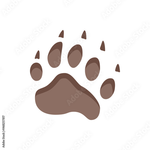 Illustration of a brown bear paw print with visible claws on a white background, animal footprint design