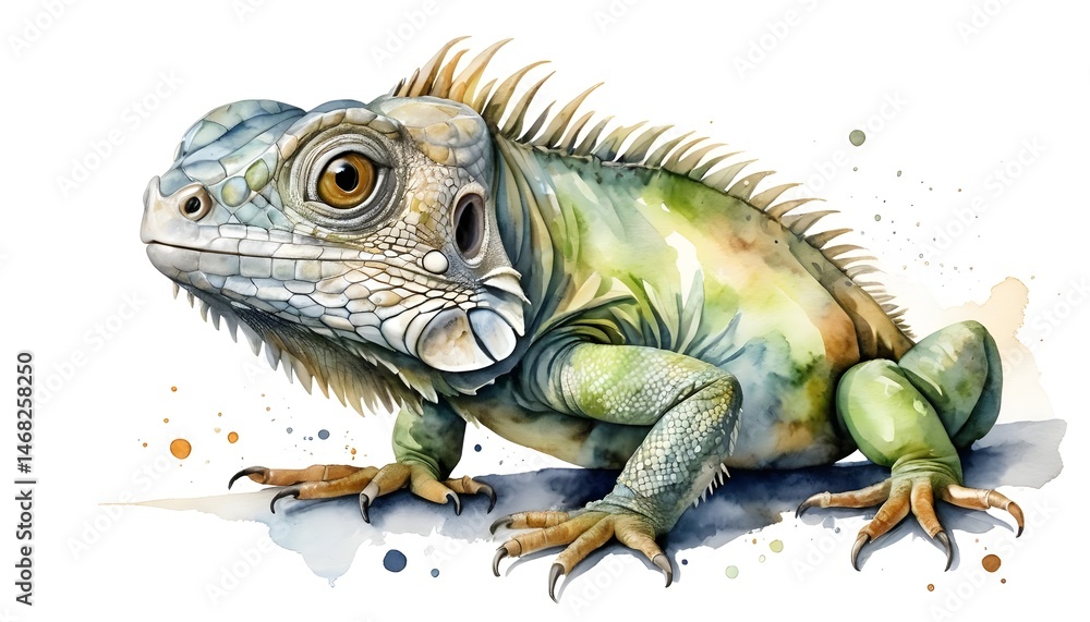 Fototapeta premium Watercolor Iguana Portrait