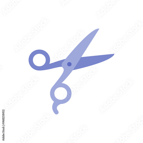Illustration of light purple open scissors with rounded handles and sharp blades on a white background