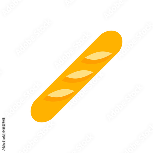 Illustration of a baguette with three light yellow markings on a yellow background in a simple style