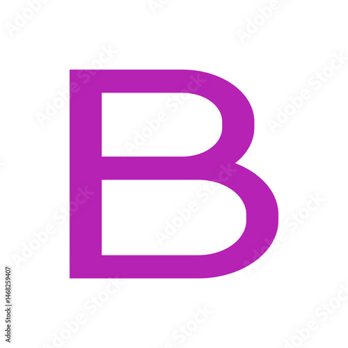 Illustration of a large letter b in a bright purple color with a white background in a simple design