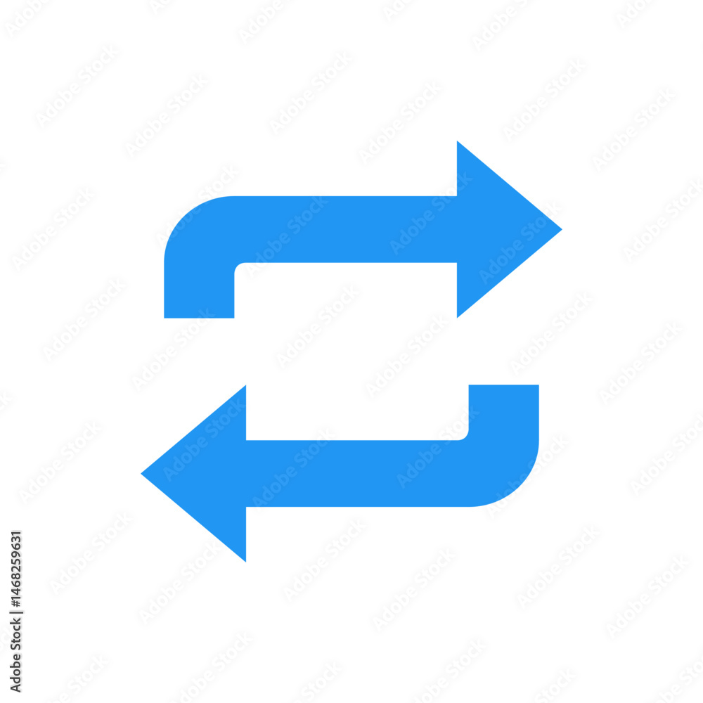 Illustration of a pair of blue arrows one pointing right and the other pointing left in a loop shape Illustration of a pair of blue arrows one pointing right and the other pointing left in a loop shape