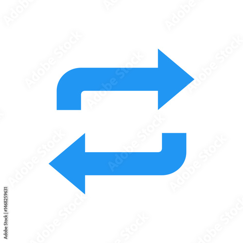 Illustration of a pair of blue arrows one pointing right and the other pointing left in a loop shape