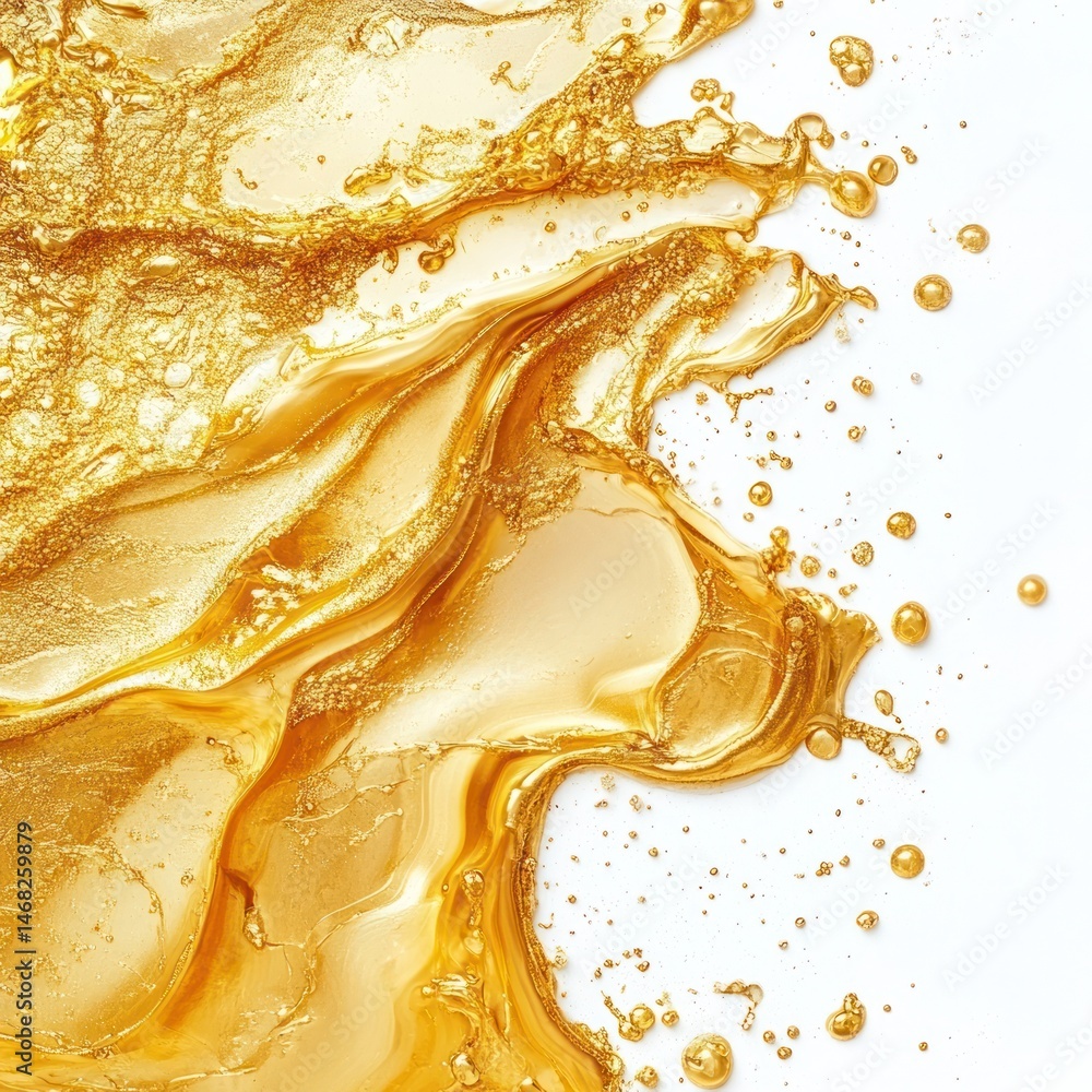 Fototapeta premium Breathtaking Metallic Gold Liquid Splash and Drip Abstract Art Design Background with Shimmering Shiny Lustrous Textured Patterns and Waves