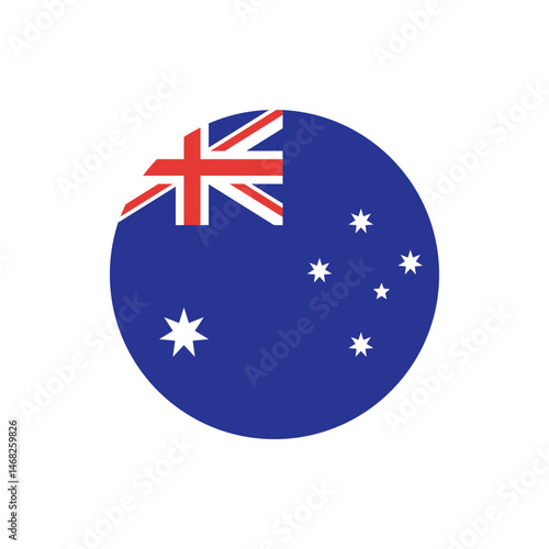 Illustration of the australian flag in a circular shape with a union jack and southern cross stars