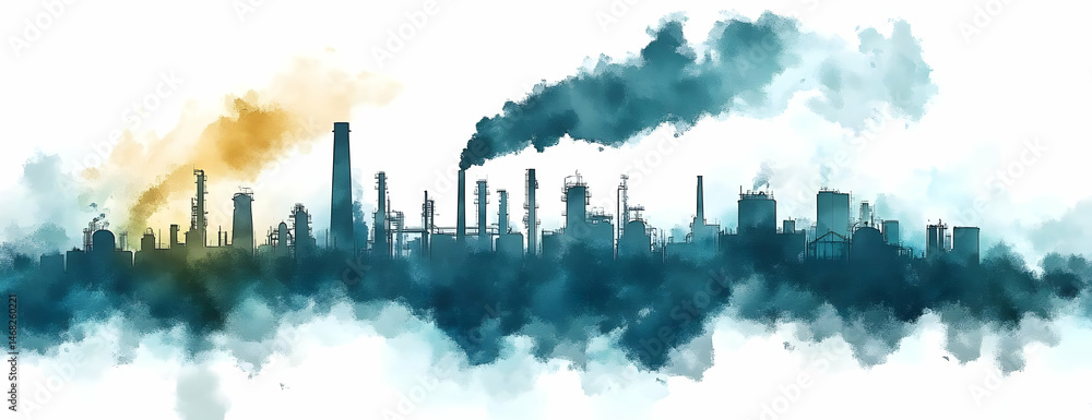 Fototapeta premium Industrial pollution, city skyline, smog