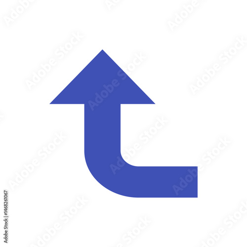 A blue arrow curving upwards and to the right on a white background indicating direction and movement flow