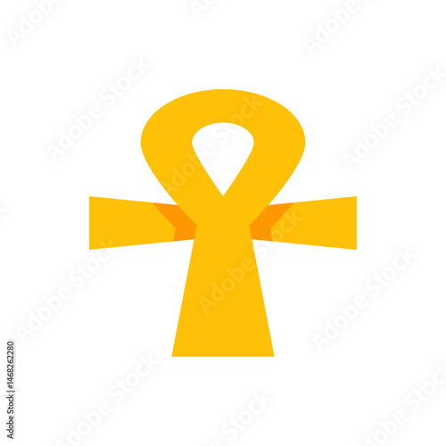 Illustration of a golden ankh symbol with a loop at the top and horizontal crossbar on white background