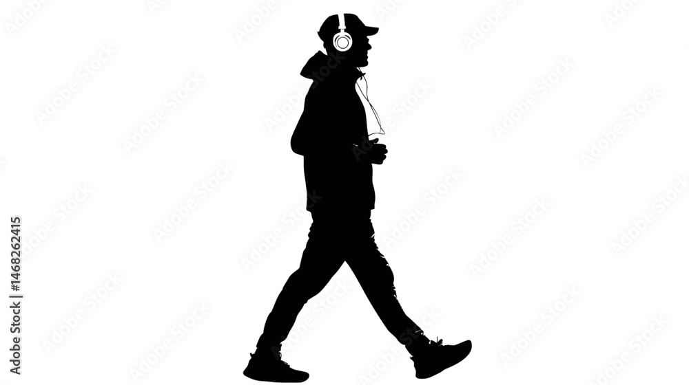 Jogger with headphones silhouette vector isolated on white background - Jogger with headphones silhouette vector isolated on white background -