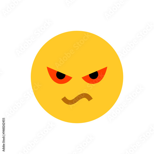 A yellow circular emoji with furrowed eyebrows red eyes and a squiggly brown mouth expressing anger or annoyance