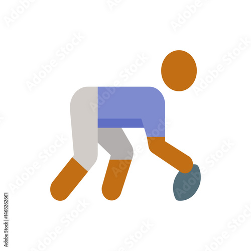 Illustration of a football player in a crouched position holding a football with a minimalist design style
