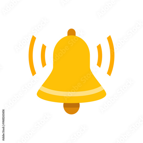 Illustration of a ringing golden bell with sound waves emanating from it on a white background image