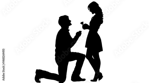 Man proposing to woman silhouette vector isolated on white background  -  