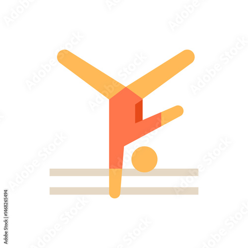 Illustration of a person doing a handstand with a ball near them on top of two horizontal lines