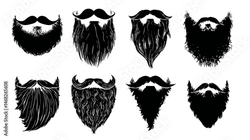 Mustache and beard styles simple black silhouette vector isolated on white background  -  