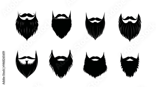 Mustache and beard styles simple black silhouette vector isolated on white background  -  