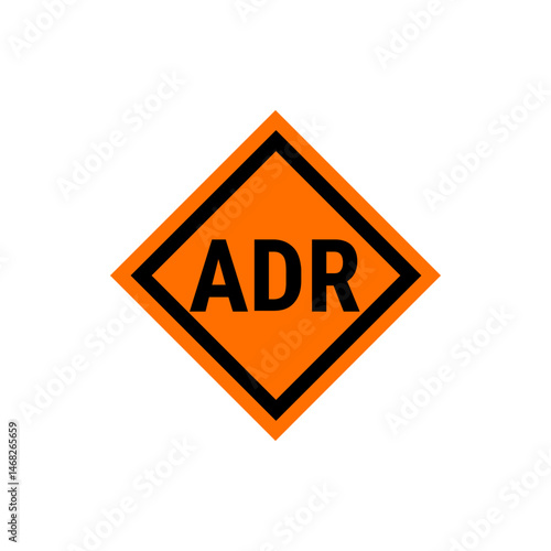 Orange diamond shaped sign with black border and adr text indicating dangerous goods transport regulation