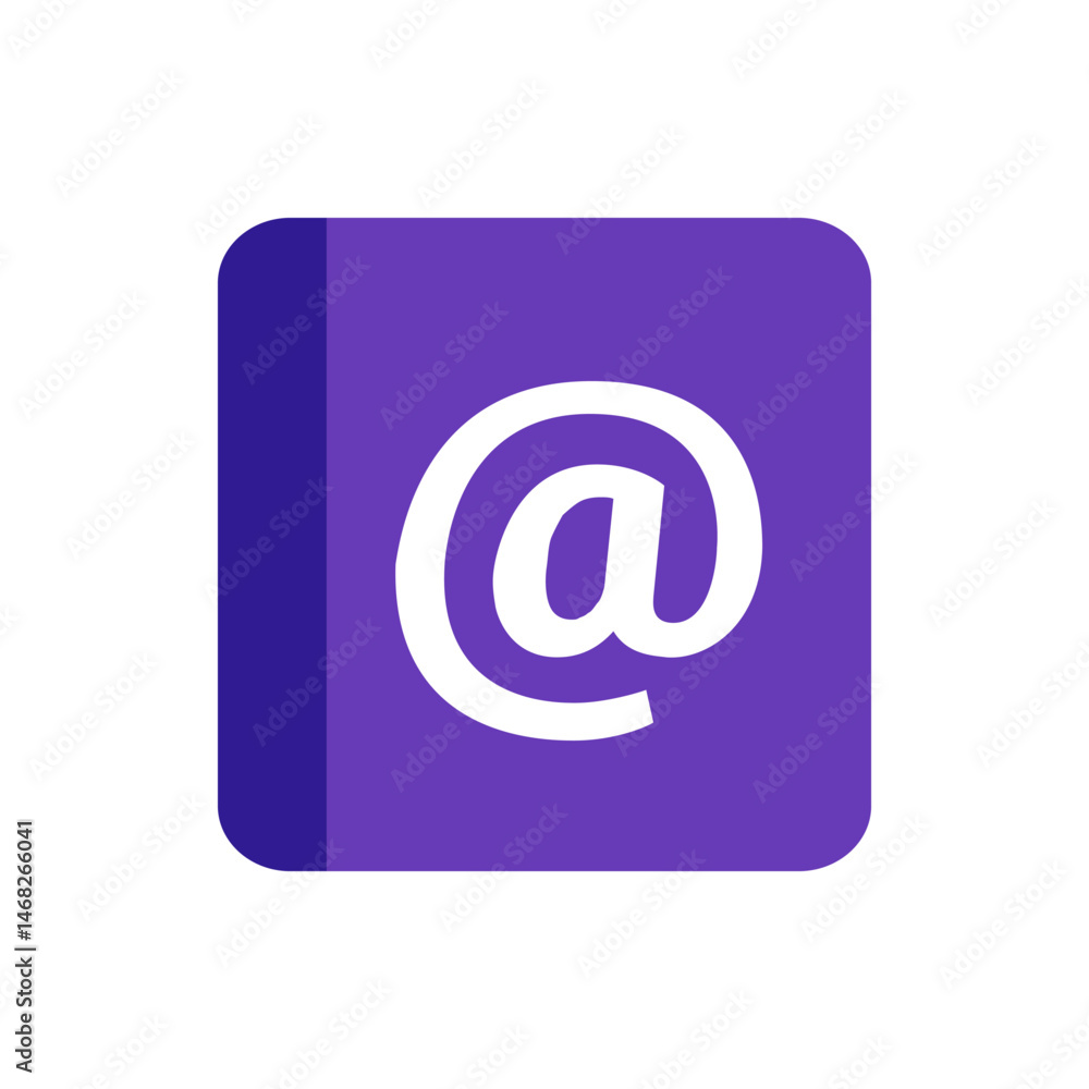 White at symbol on a rounded square with a purple background representing email communication icon White at symbol on a rounded square with a purple background representing email communication icon
