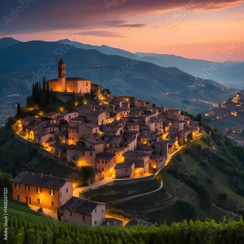 Tuscan Hilltop Town at Sunset