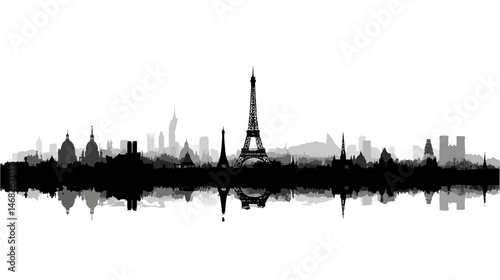 A simple silhouette vector of the Paris skyline is isolated against a white background.