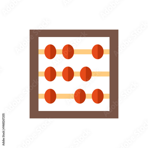 Illustration of a brown framed abacus with orange beads and horizontal tan bars on a white background