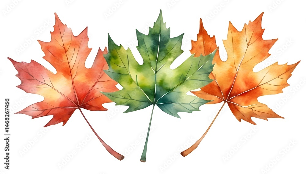 Fototapeta premium Watercolor Autumn Maple Leaves