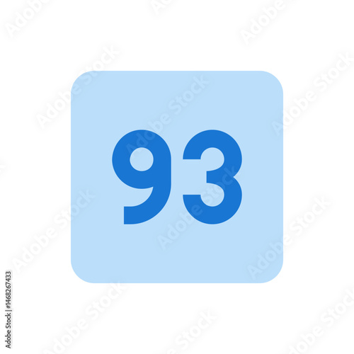 The image shows the number ninety three in blue color on a light blue rounded cornered square background