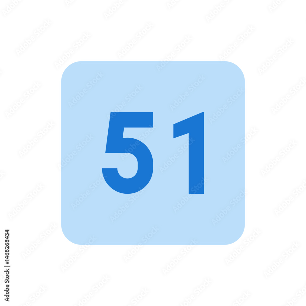 Illustration of the number fifty one in blue on a light blue rounded square shape background design element Illustration of the number fifty one in blue on a light blue rounded square shape background design element