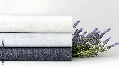 Stacked Fabric Rolls With Lavender Bouquet