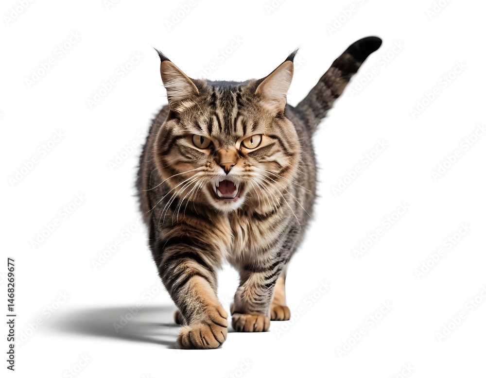 Obraz premium Aggressive Tabby Cat Walking Towards Camera