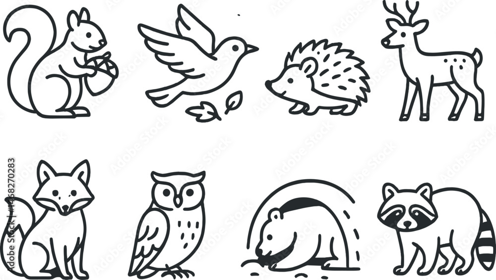 Wildlife line icons set: outline, linear, animal and nature-inspired symbols Wildlife line icons set: outline, linear, animal and nature-inspired symbols