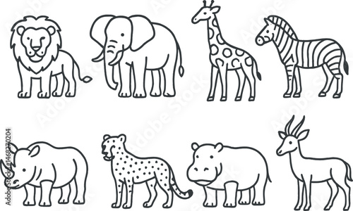 Wild animals outline icons set – linear, wildlife, fauna symbol pack for nature projects