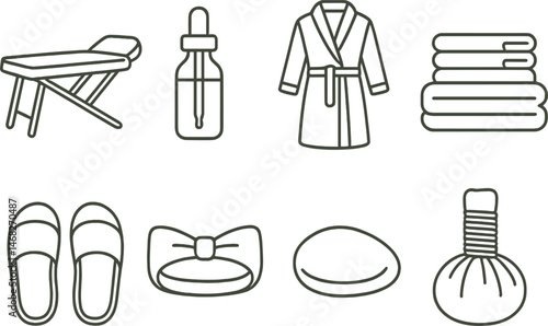 Spa and wellness outline icons set – line, linear, relaxation and self-care symbols