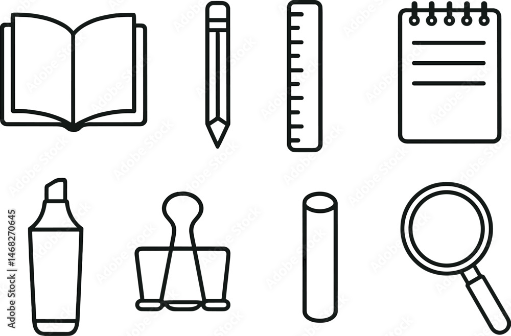Office and stationery line icons set – outline, linear, workspace essentials collection Office and stationery line icons set – outline, linear, workspace essentials collection
