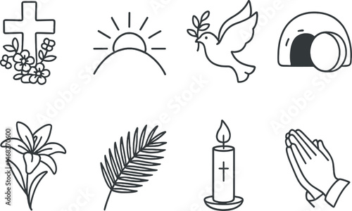 Easter and christian symbols line icons set – outline, religious, faith-themed collection