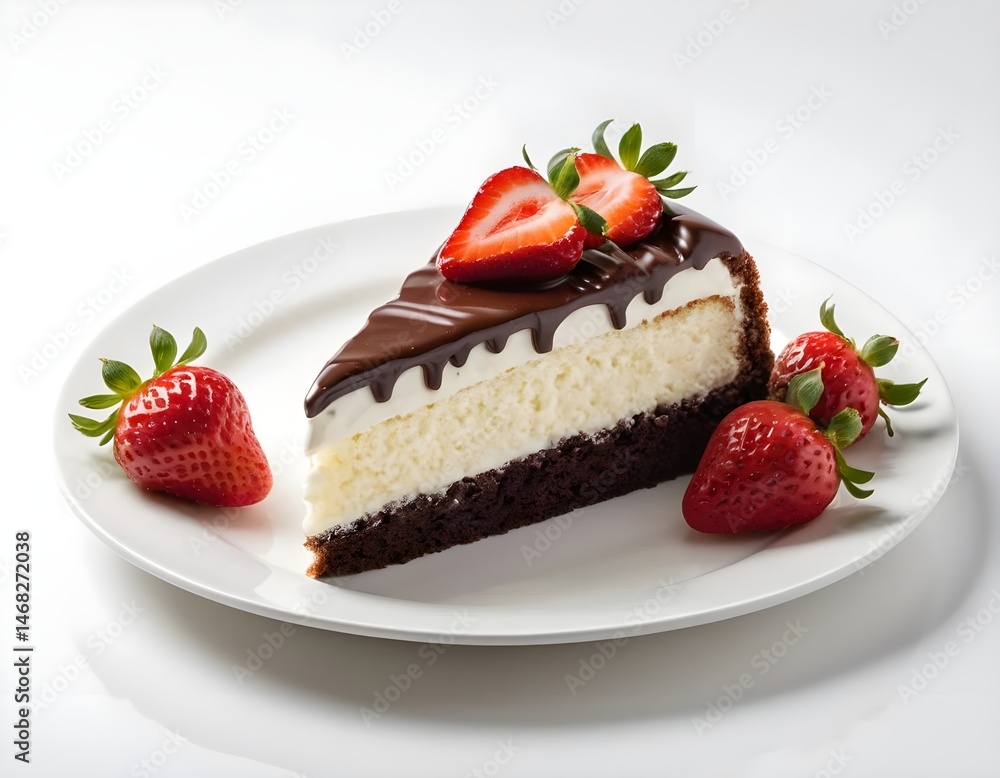 Chocolate Cake Slice with Fresh Strawberries Chocolate Cake Slice with Fresh Strawberries