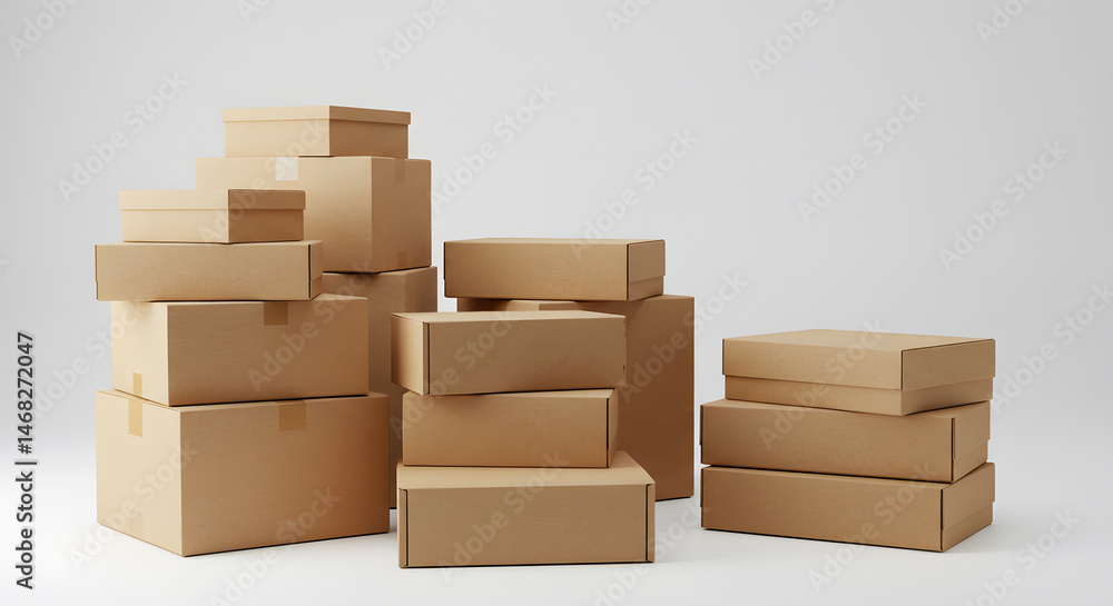 Stack of Cardboard Boxes Different Sizes Grouped for E-commerce, Logistics, Moving, or Packaging Concepts Stack of Cardboard Boxes Different Sizes Grouped for E-commerce, Logistics, Moving, or Packaging Concepts